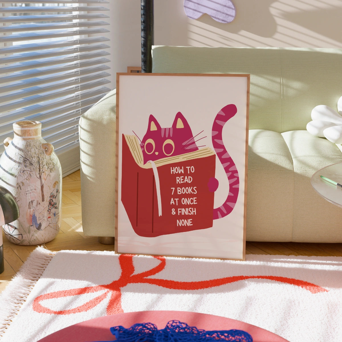 Cat Reading Print – Funny Book Lover Wall Art
