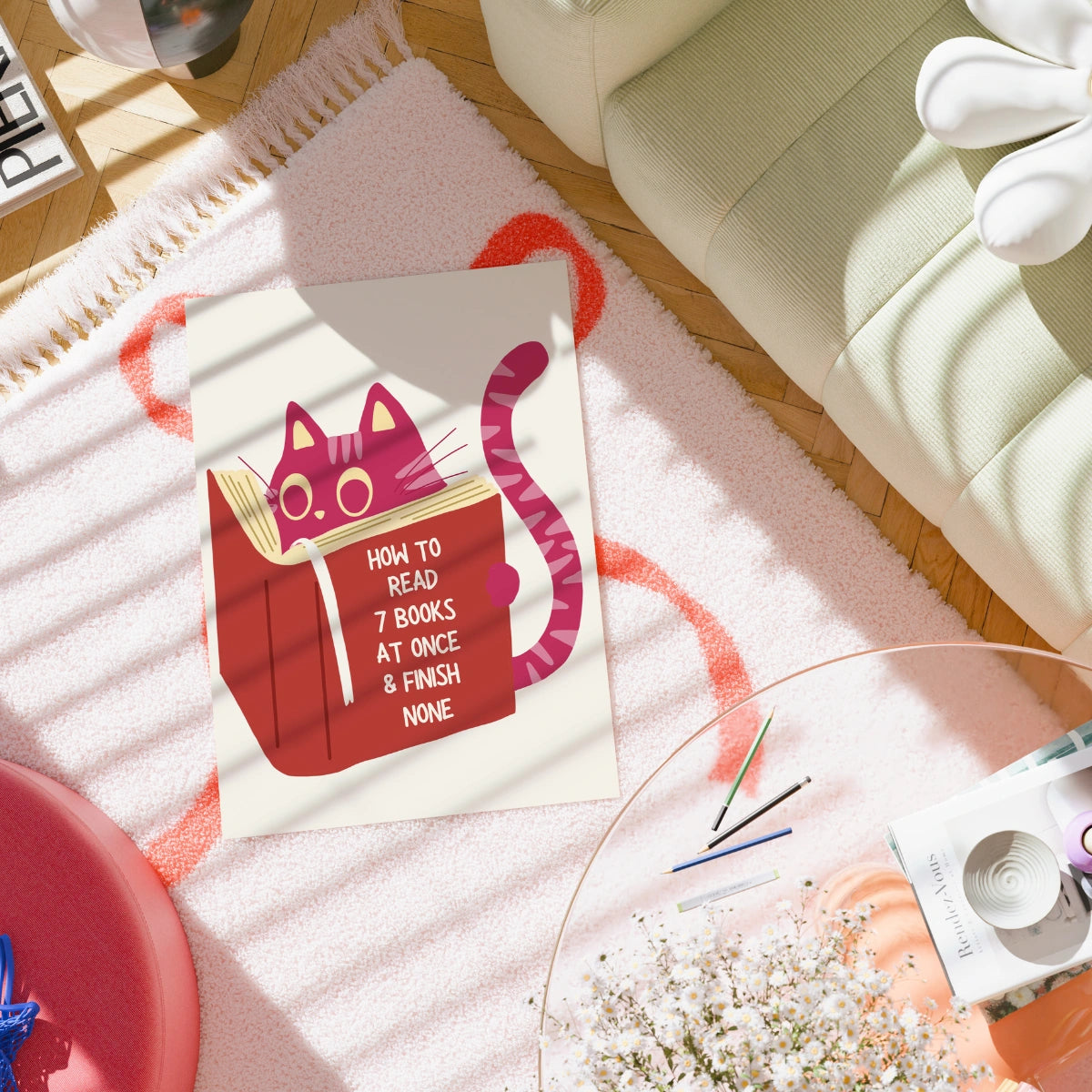 Cat Reading Print – Funny Book Lover Wall Art