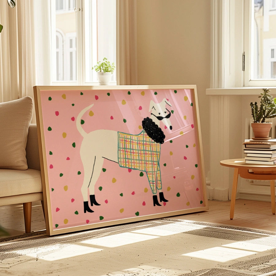 Whimsical Dog Wall Art – White Dog in Sweater Print