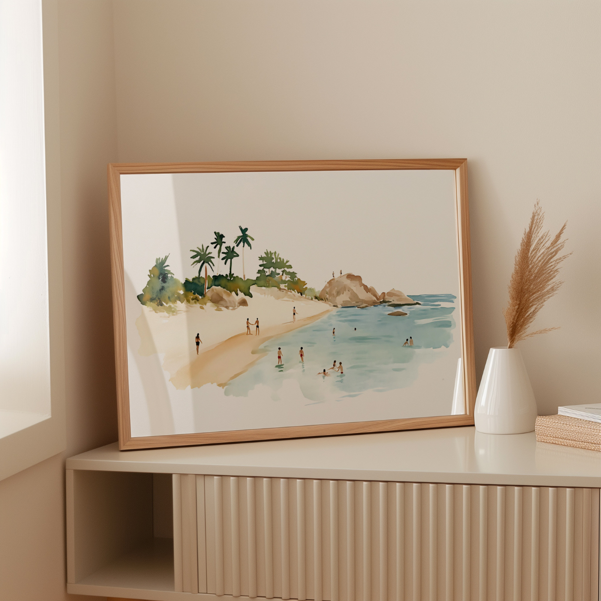 Tropical Beach Wall Art – Watercolor Summer Landscape Print