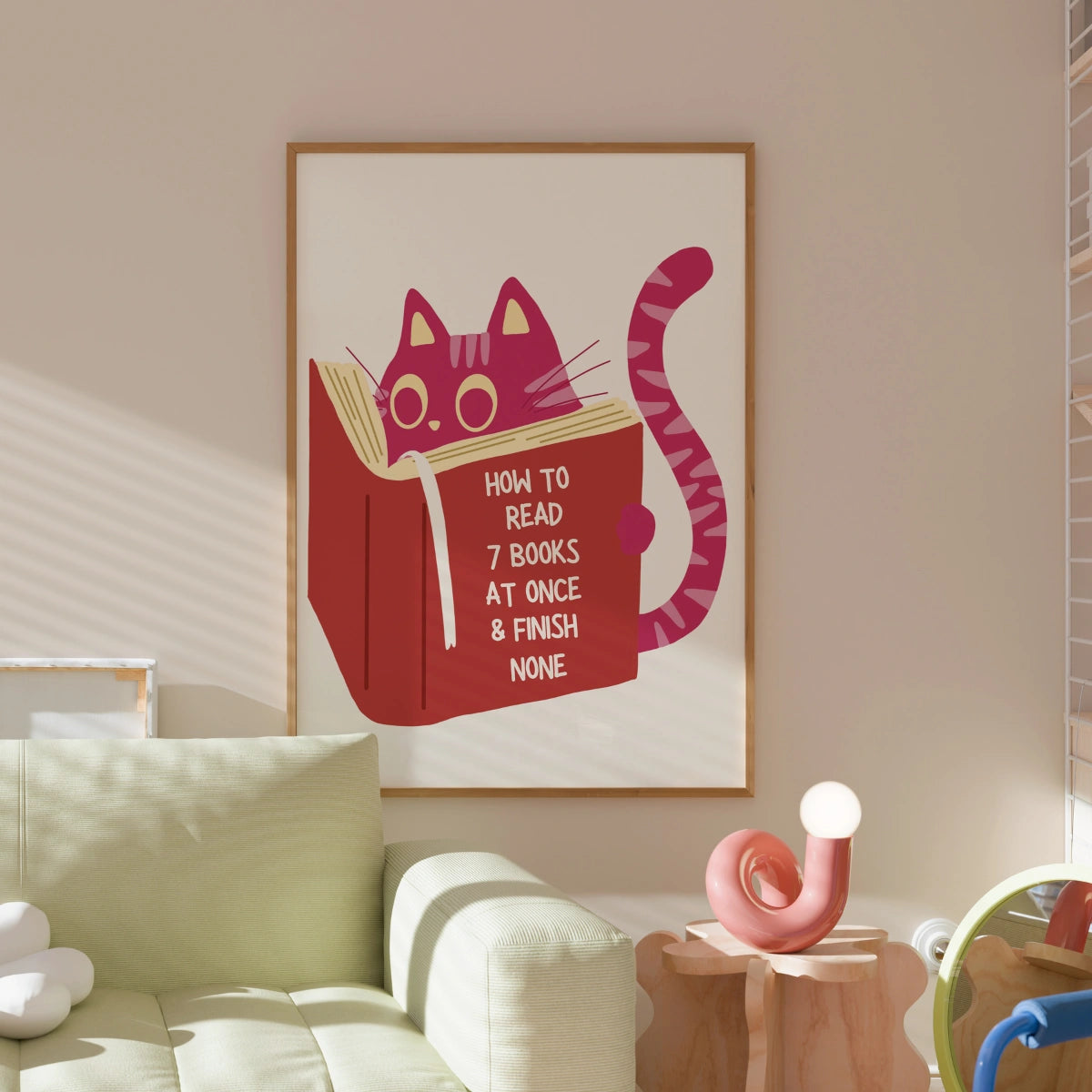 Cat Reading Print – Funny Book Lover Wall Art