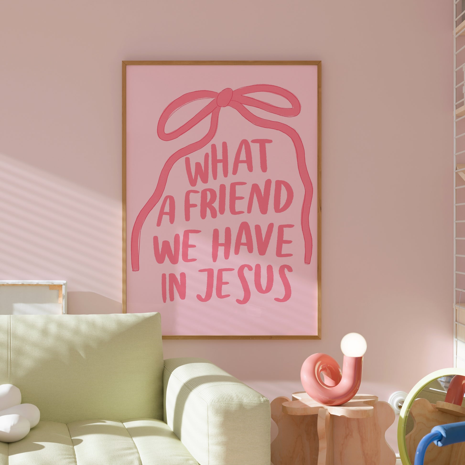 What a Friend We Have in Jesus Wall Art – Pink Christian Print