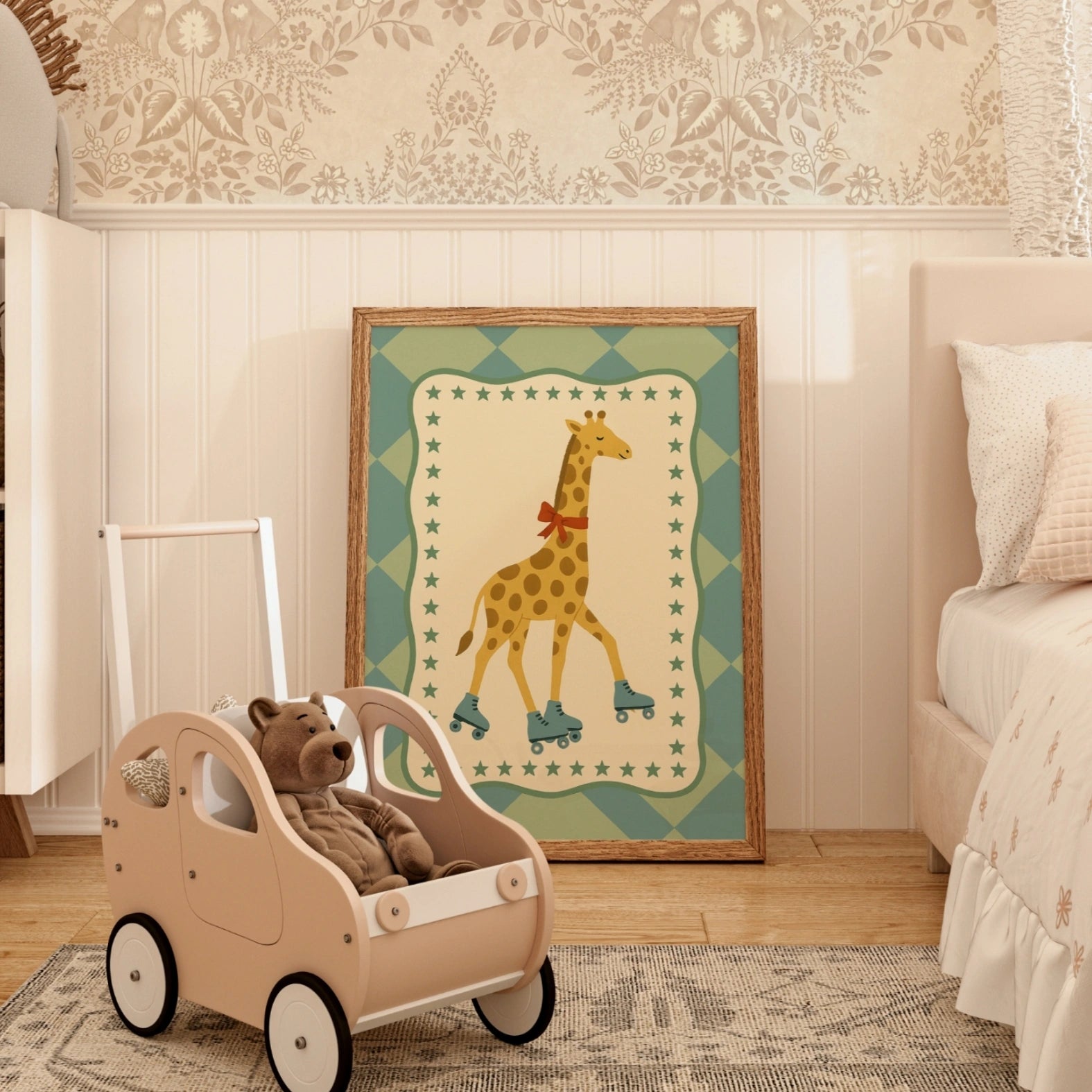 Rollschuhfahrende Giraffe