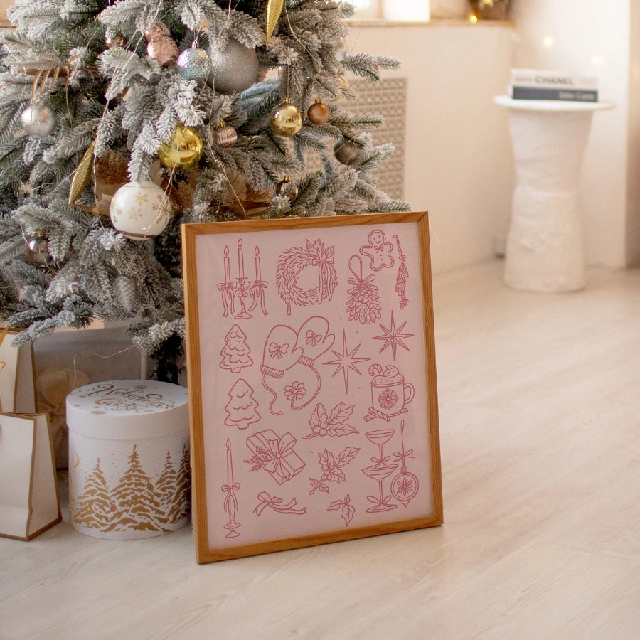 Poster di Natale con disegni al tratto - Scarabocchi natalizi