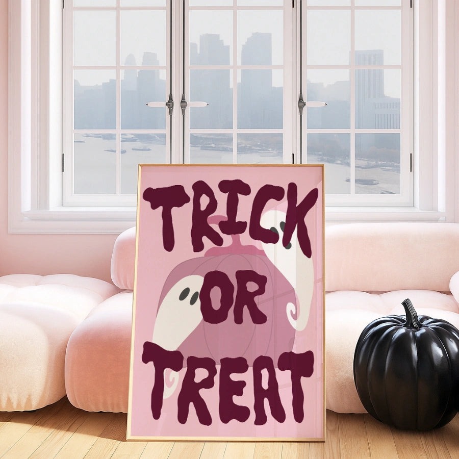 Ghostly Trick or Treat Print – Pink Halloween Wall Art