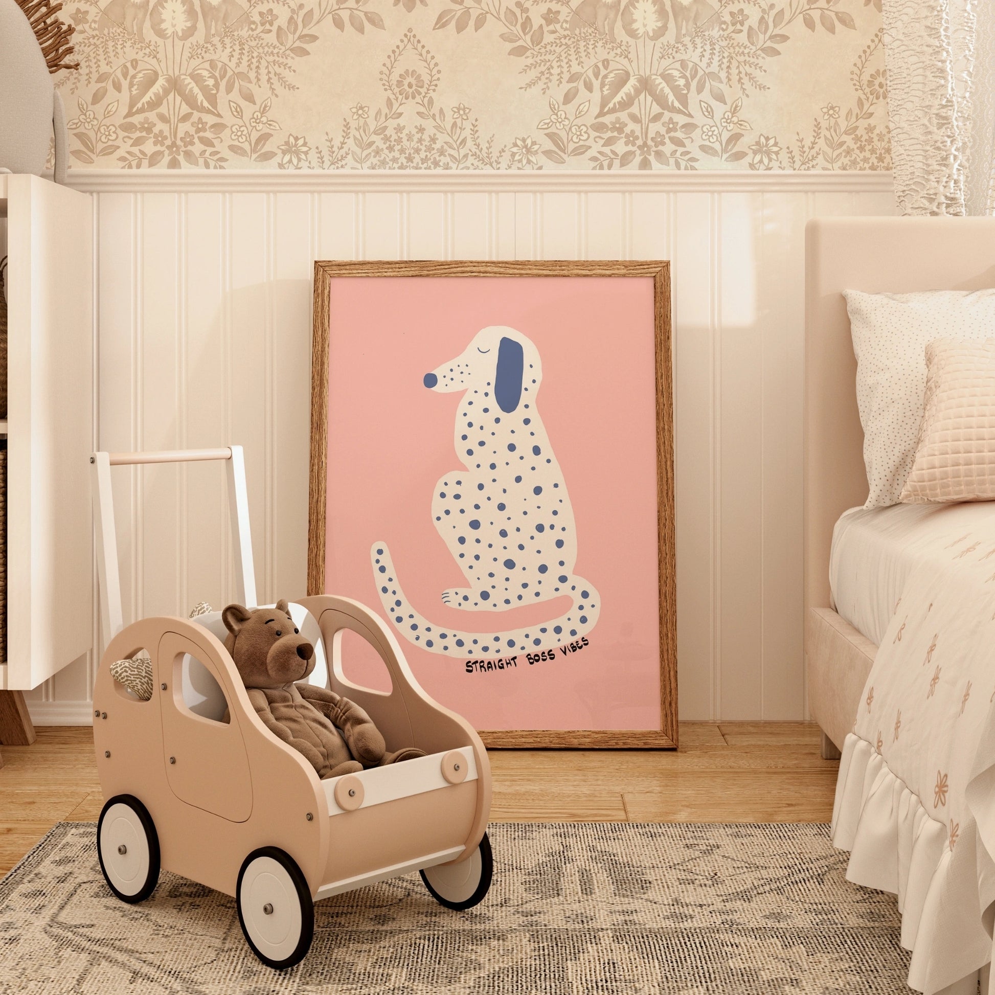 Boss Vibes Hunde-Kunstdruck – Niedliche rosa Wanddeko fürs Kinderzimmer