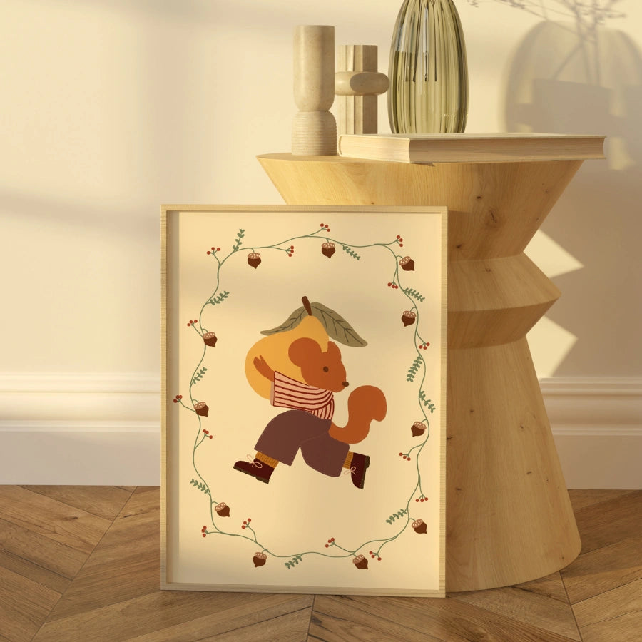 Autumn Squirrel Wall Art - Cute Fall Animal Print