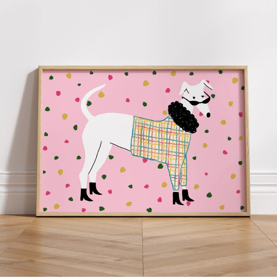 Whimsical Dog Wall Art – White Dog in Sweater Print