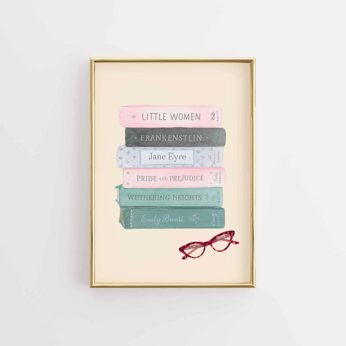 Classic Books Wall Art – Literary Stack Poster with Glasses