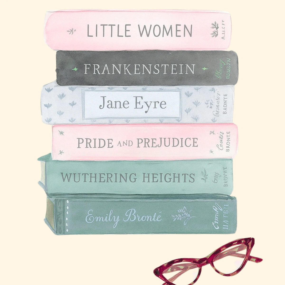 Classic Books Wall Art – Literary Stack Poster with Glasses