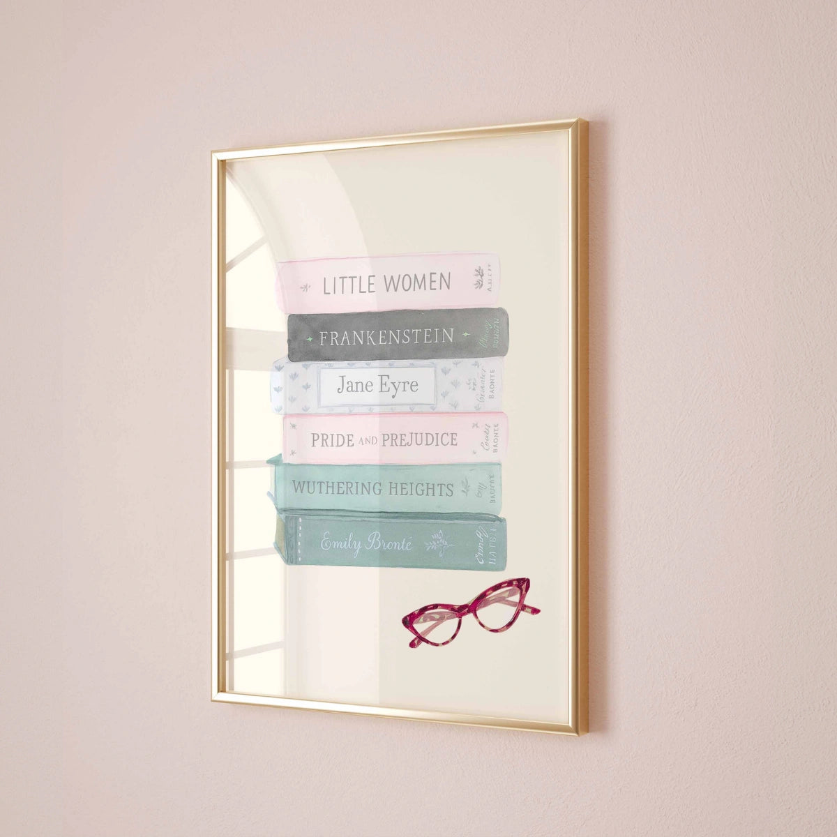 Classic Books Wall Art – Literary Stack Poster with Glasses