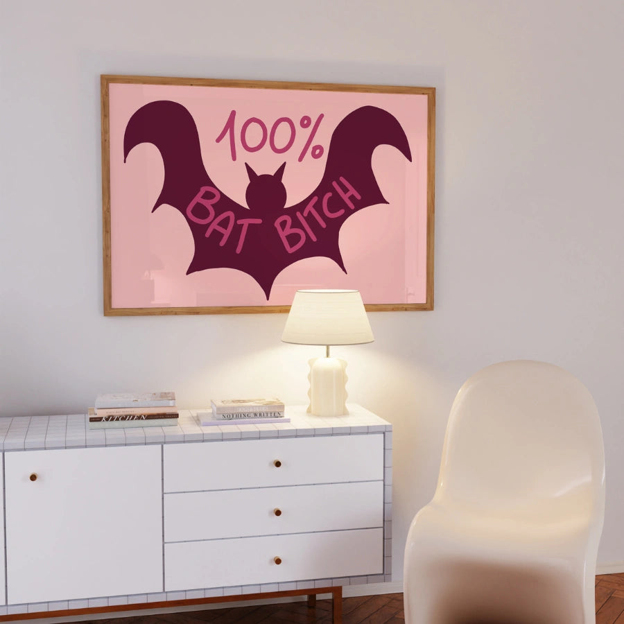 100% Bat Bitch Wall Art – Funny Halloween Bat Print