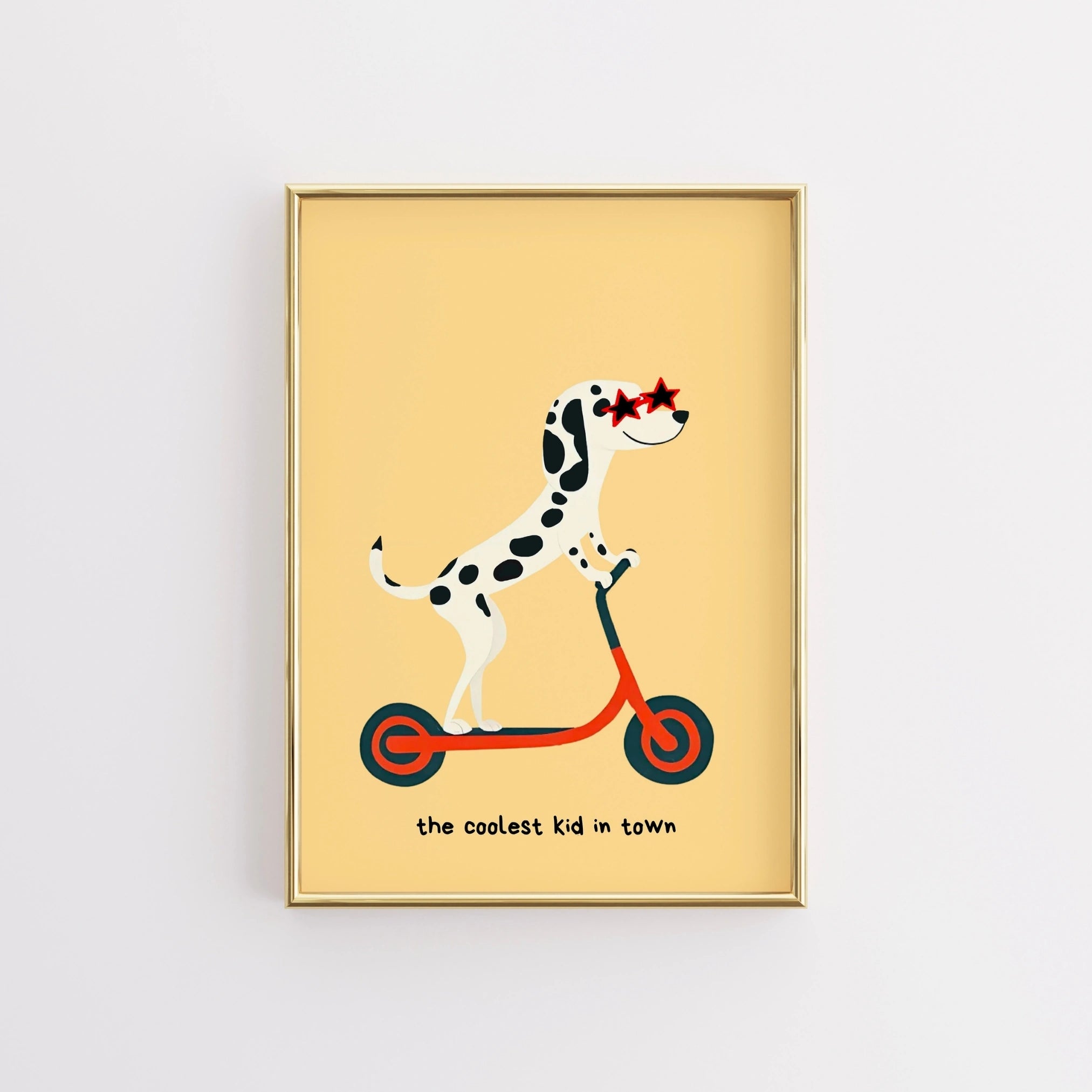 Coolest Kid in Town Dalmatian Print – Funny Dog Scooter Wall Art
