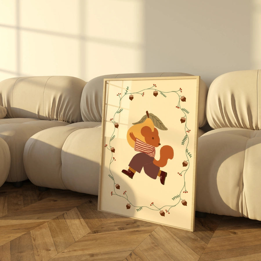 Autumn Squirrel Wall Art - Cute Fall Animal Print
