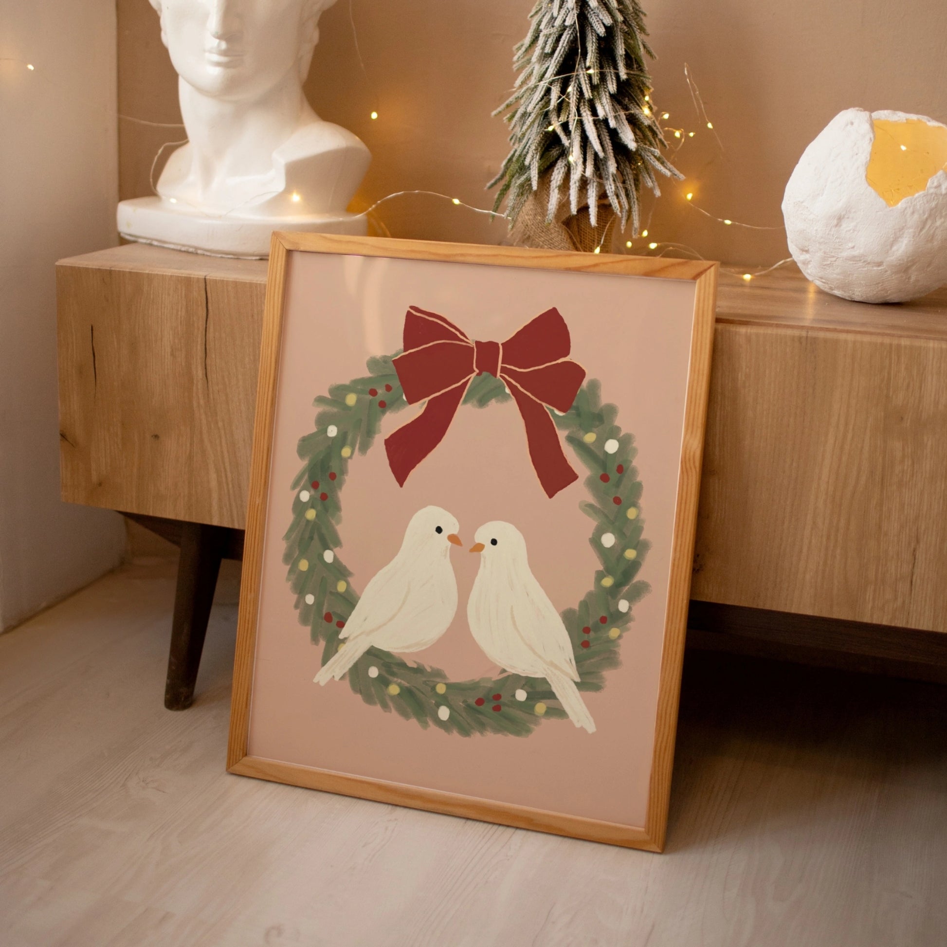 Christmas Wreath with Doves Wall Art