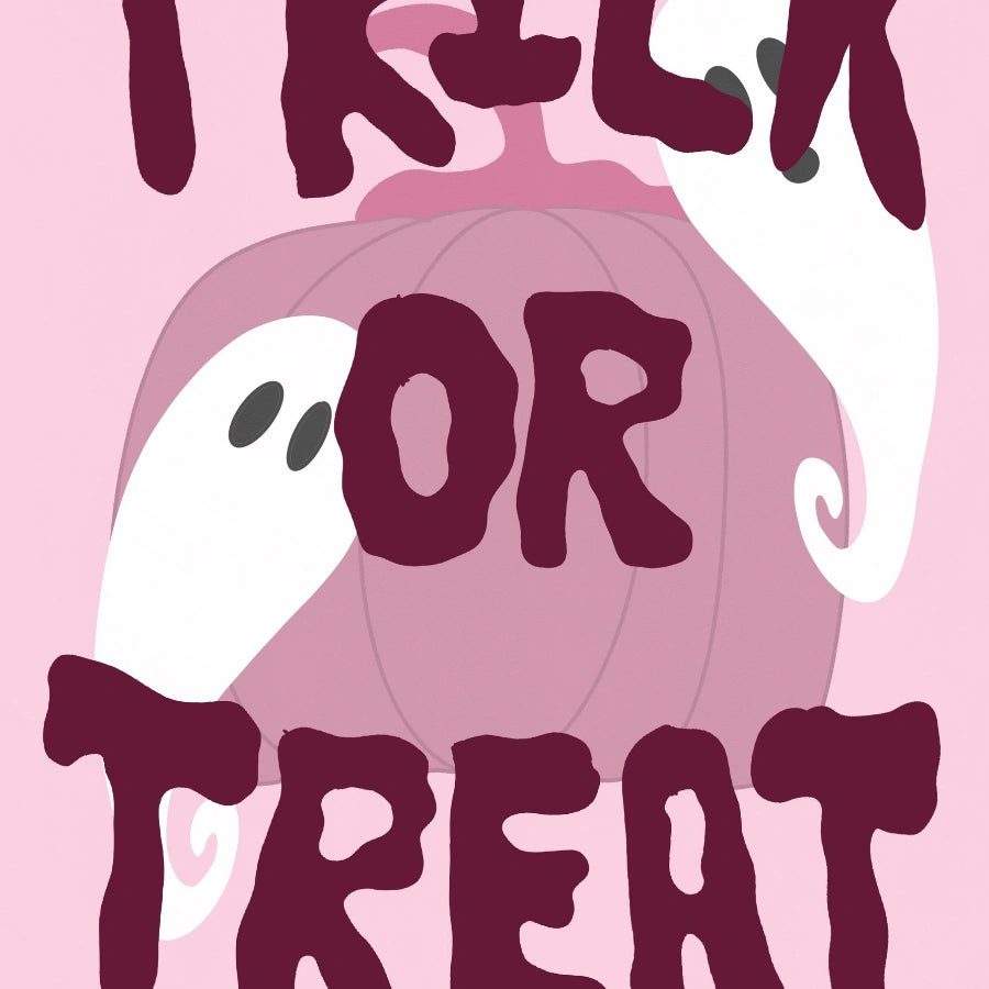 Ghostly Trick or Treat Print – Pink Halloween Wall Art