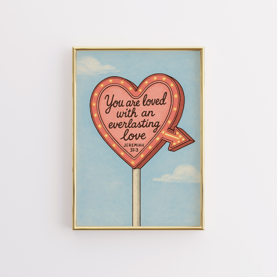 Everlasting Love Christian Wall Art – Jeremiah 31:3 Heart Sign Print