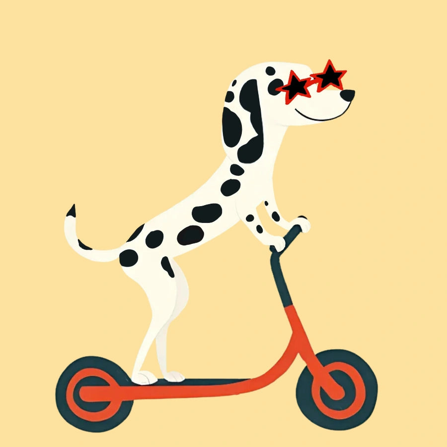 Stampa del ragazzo più cool della città, dalmata – Divertente arte murale con cane e scooter