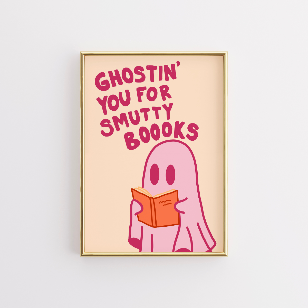 Smutty Books Print – Funny Pink Ghost Wall Art