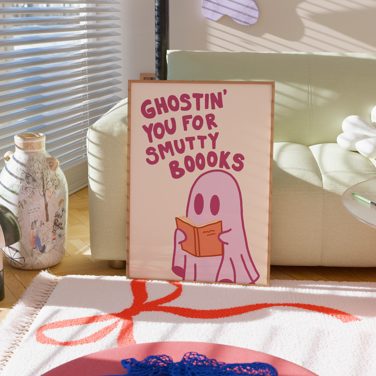 Smutty Books Print – Funny Pink Ghost Wall Art