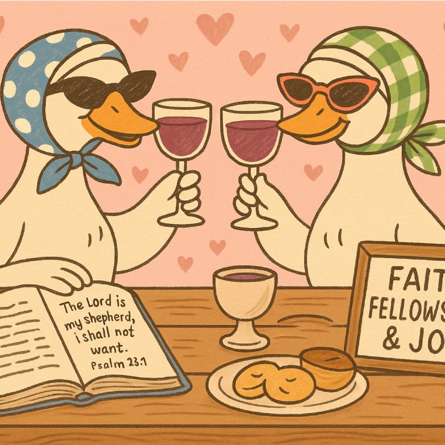 Biblical Ducks Drinking Wine Wall Art – Funny Christian Print
