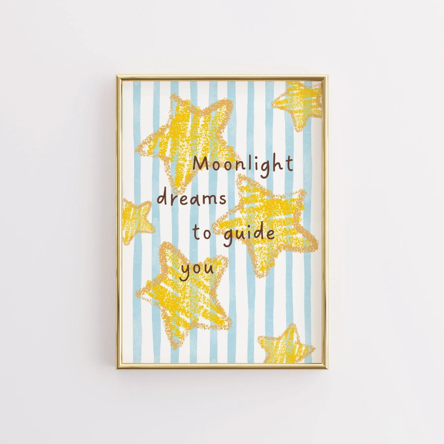 Moonlight Dreams Nursery Print - Starry Night Wall Art for Kids