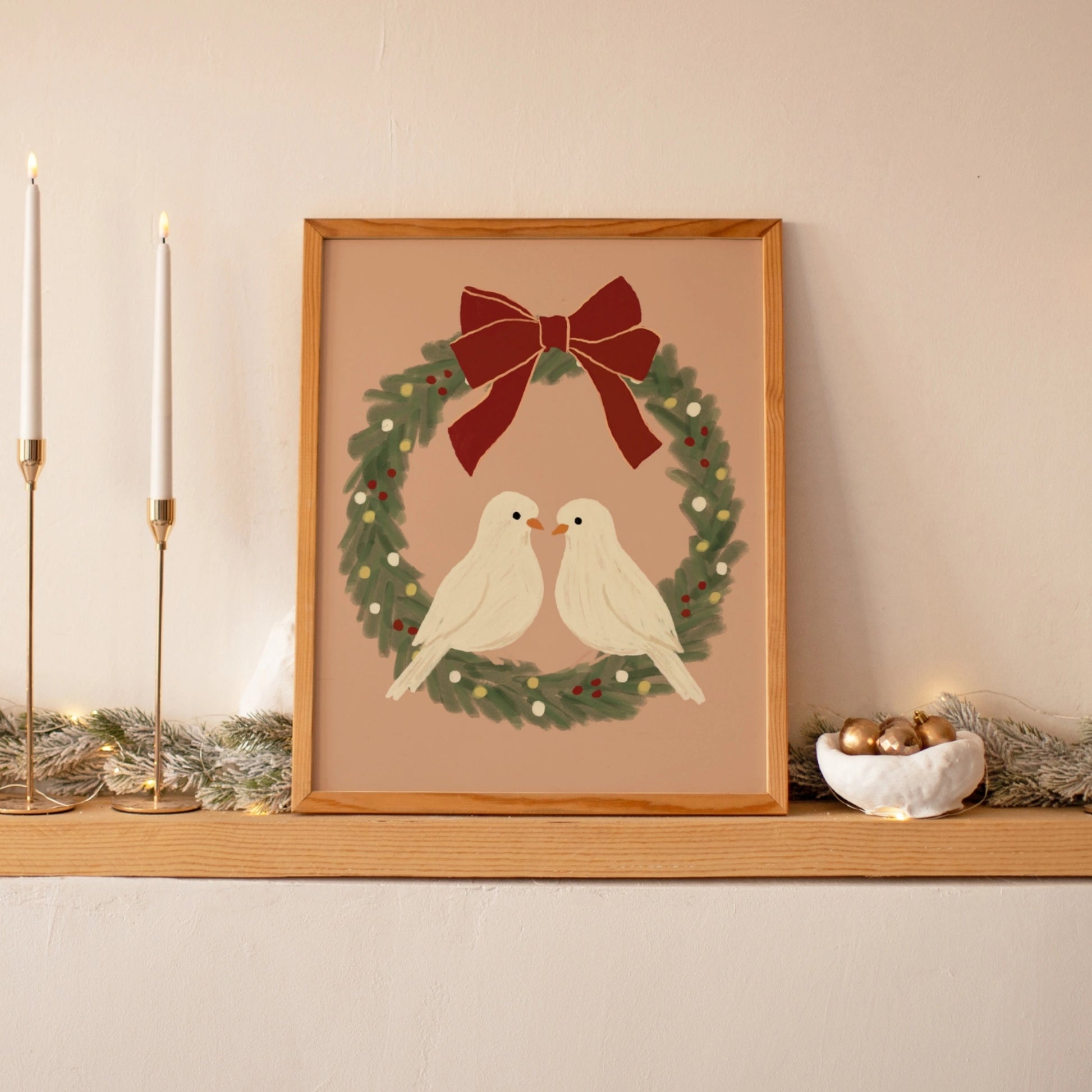 Christmas Wreath with Doves Wall Art