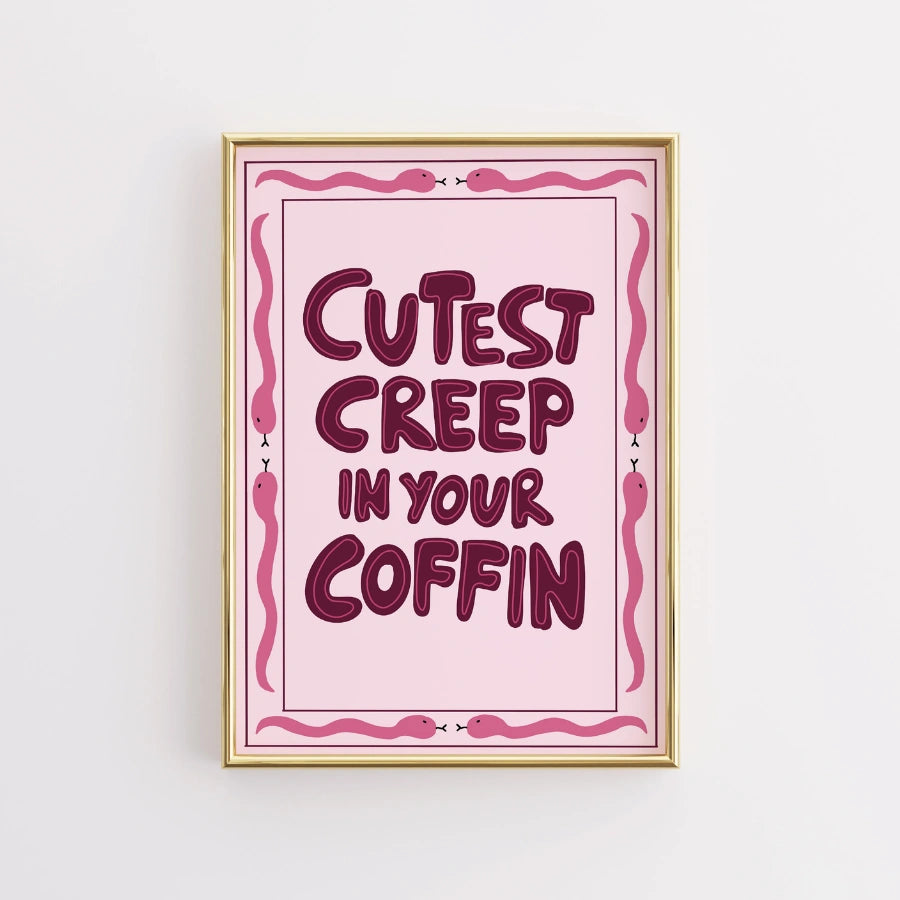 Playful Coffin Quote Print – Pink Halloween Wall Art