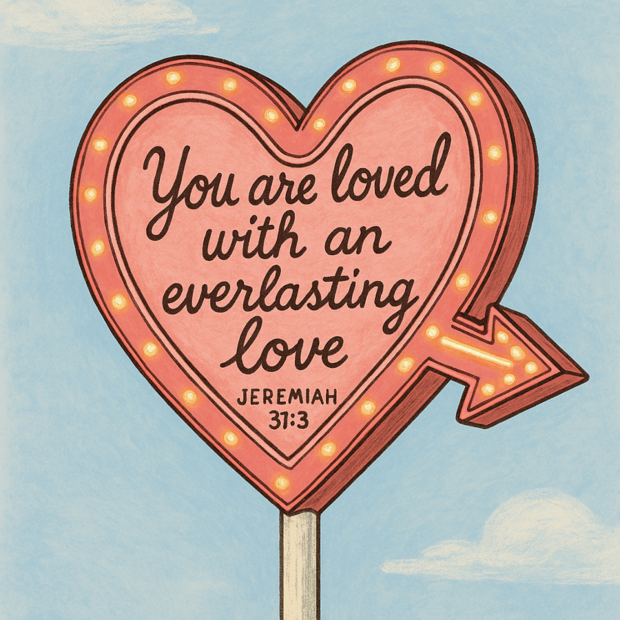 Everlasting Love Christian Wall Art – Jeremiah 31:3 Heart Sign Print