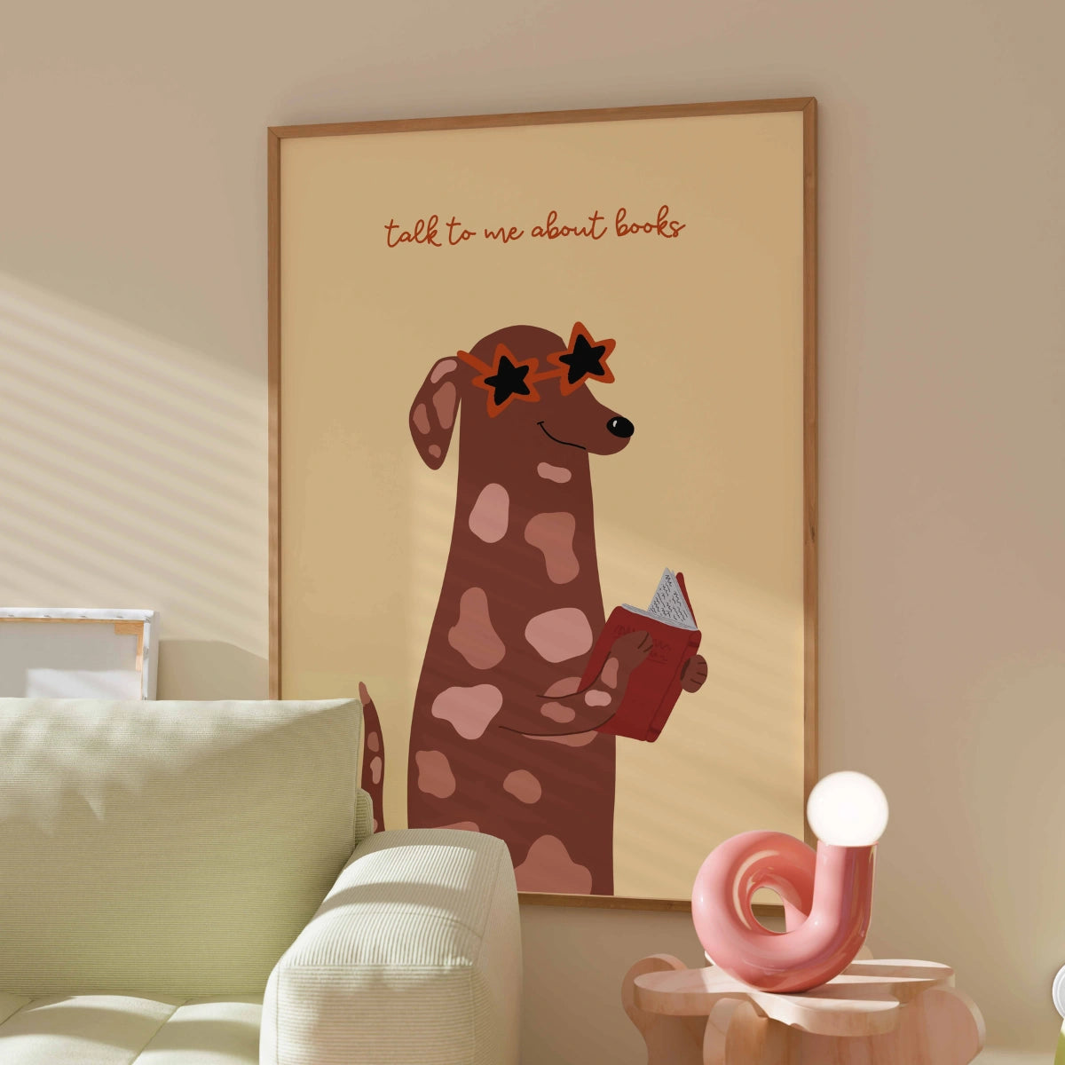 Talk to Me About Books Wall Art – Funny Dog Reading Poster