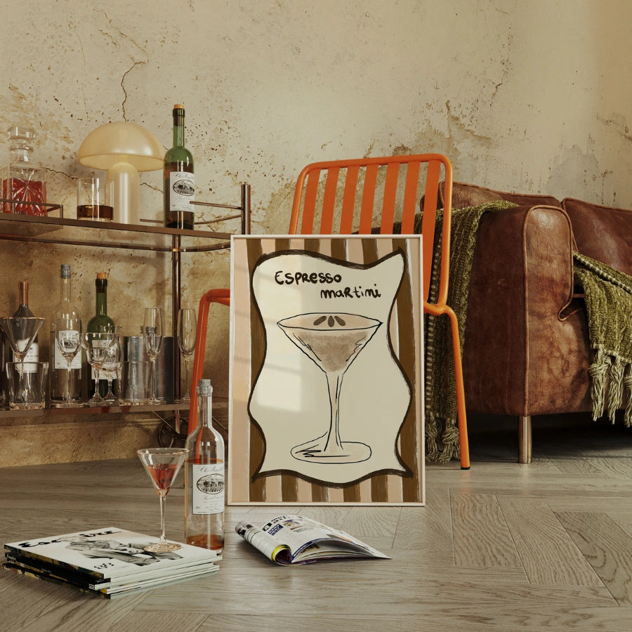Espresso Martini Wall Art – Neutral Kitchen Bar Print
