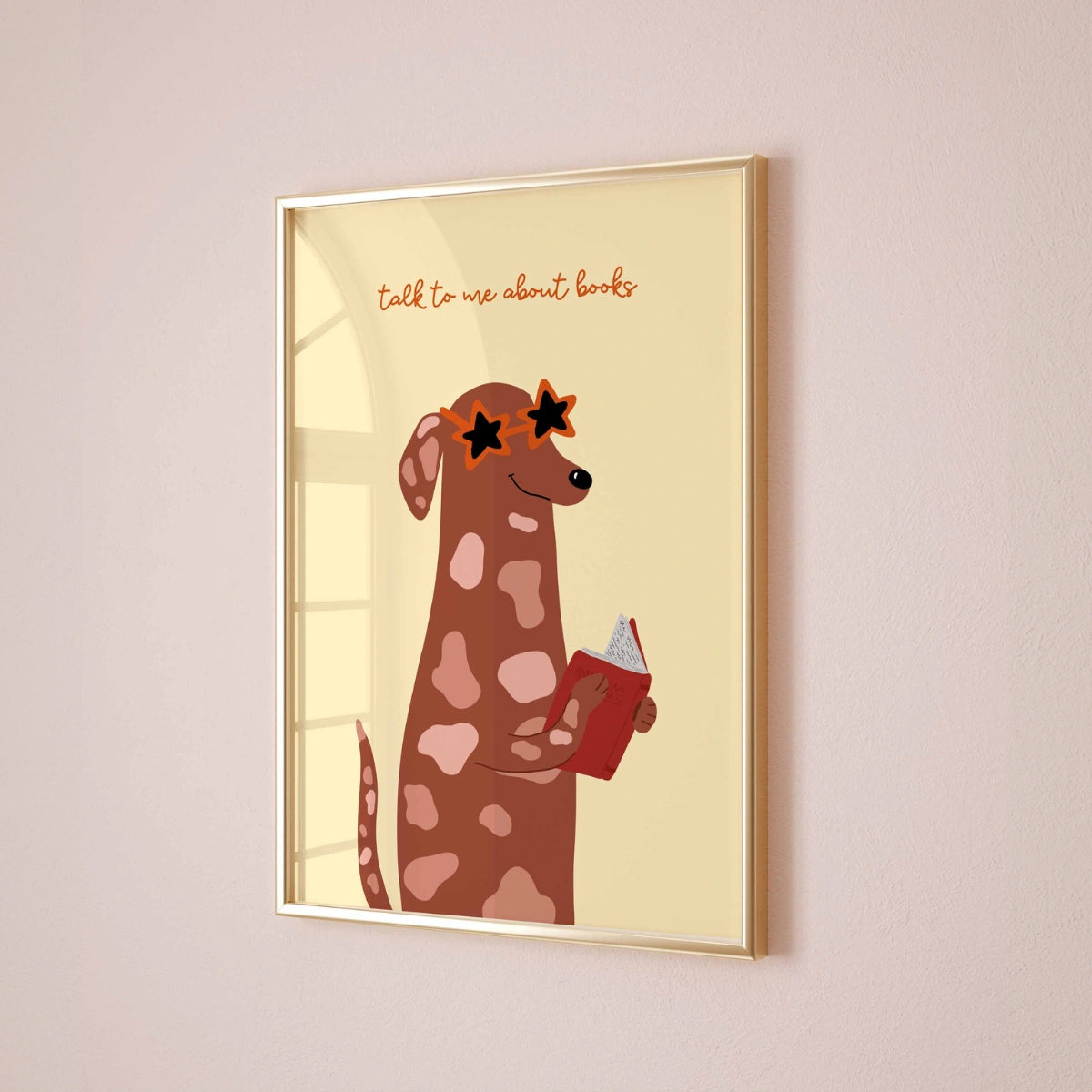 Talk to Me About Books Wall Art – Funny Dog Reading Poster