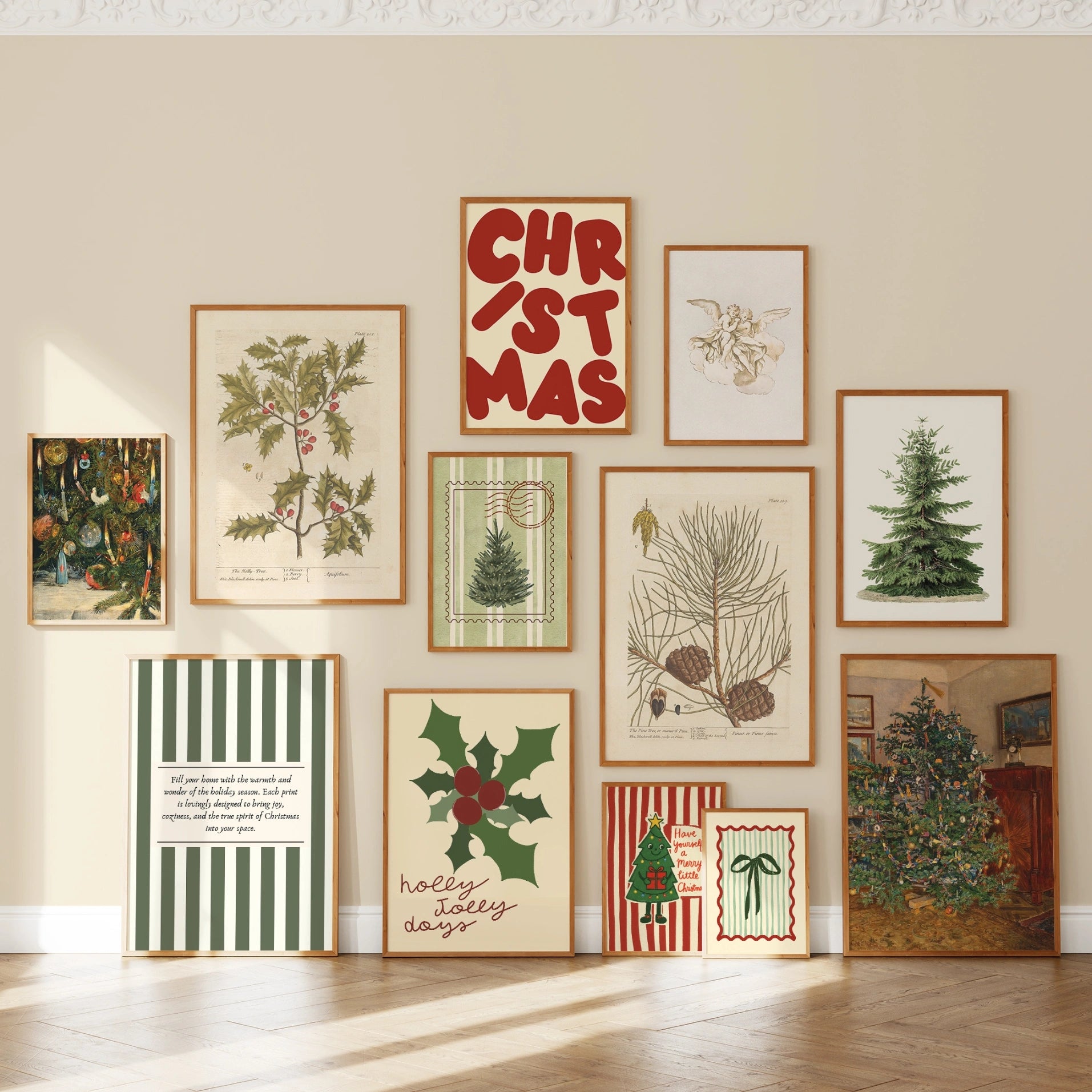 Hand-Drawn Vintage Christmas Set of 18 Prints