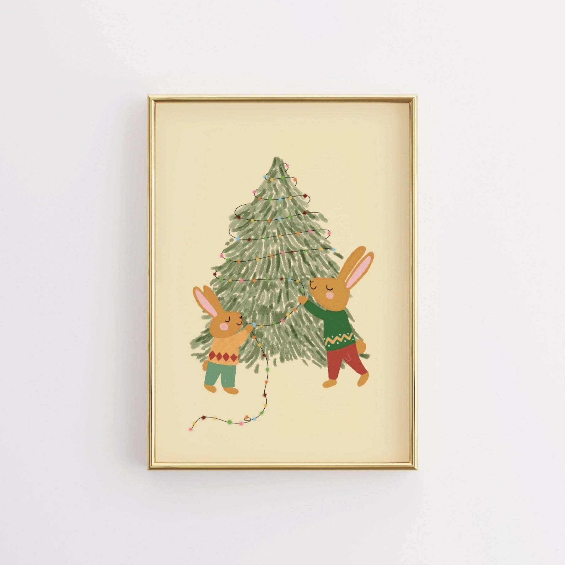 Hasen-Weihnachtsbaum-Kinderzimmerdruck