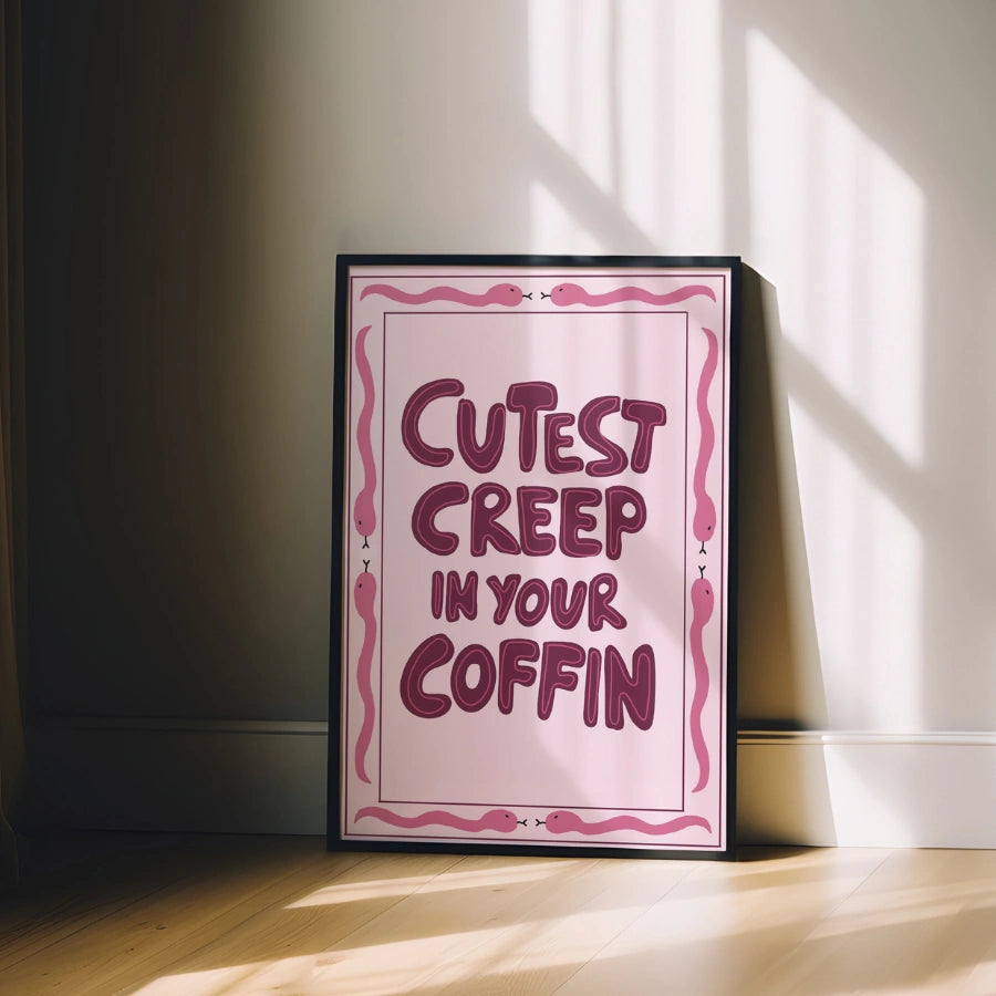 Playful Coffin Quote Print – Pink Halloween Wall Art