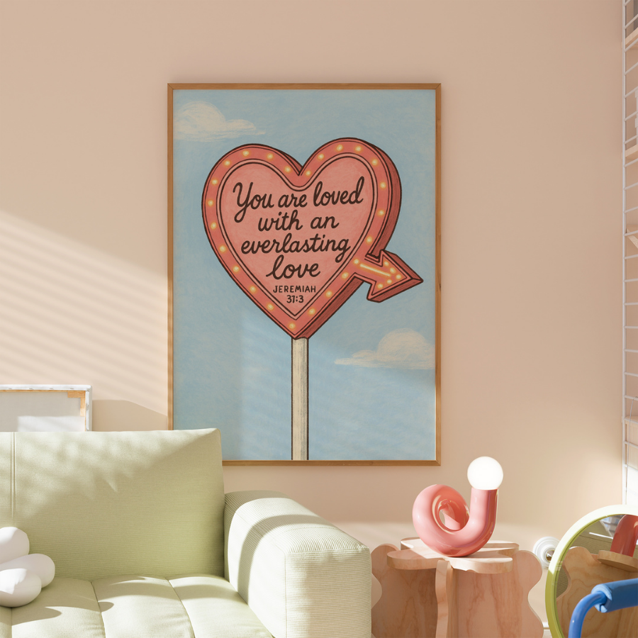Everlasting Love Christian Wall Art – Jeremiah 31:3 Heart Sign Print