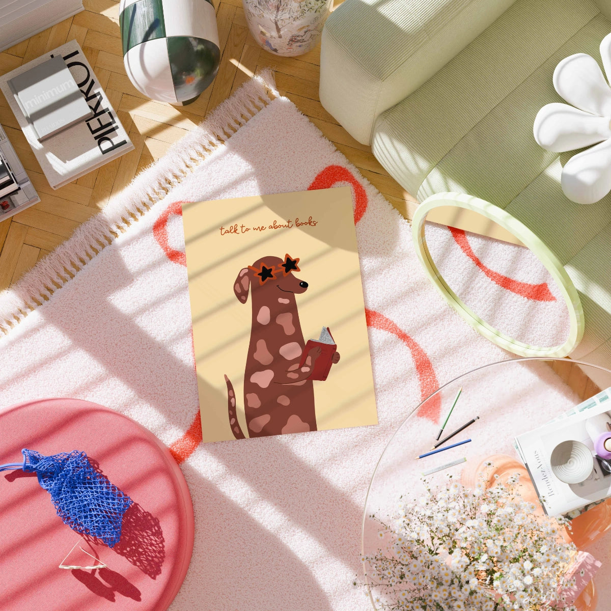 Talk to Me About Books Wall Art – Funny Dog Reading Poster