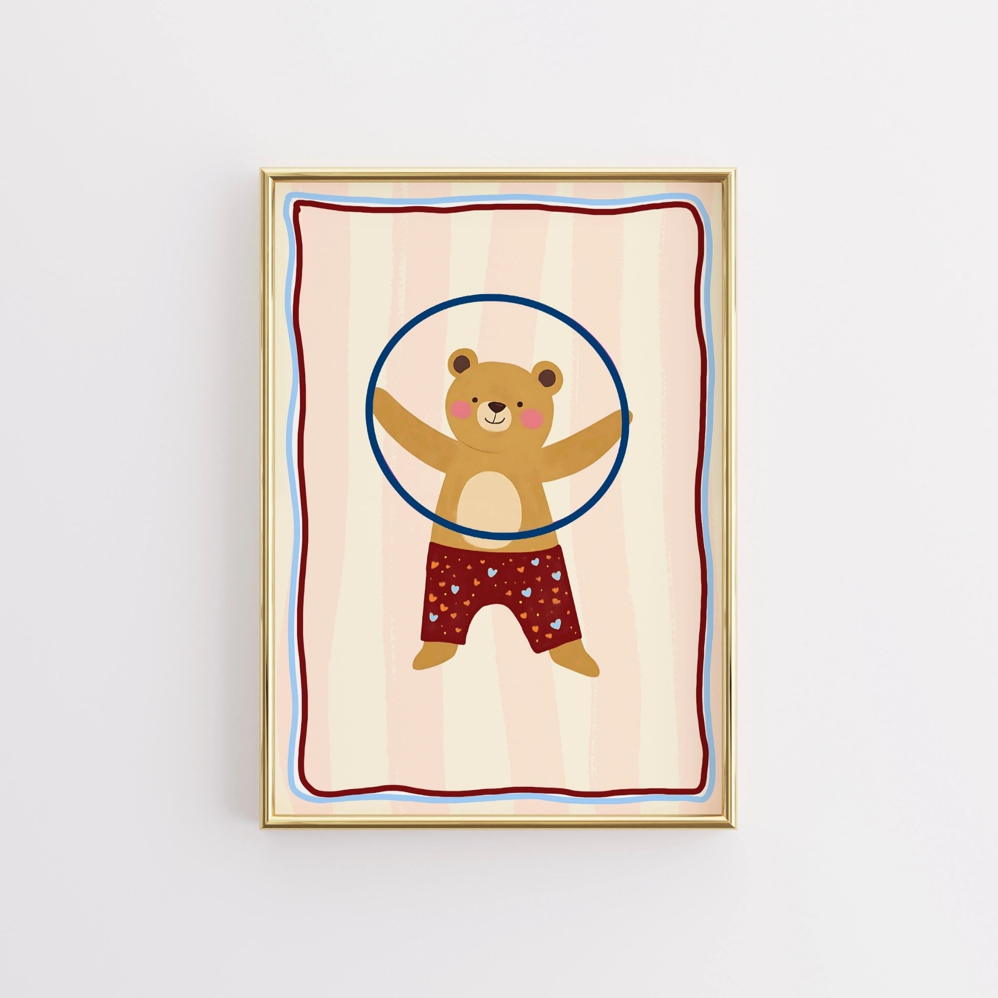 Hula Hoop Bear Wall Art – Playful Nursery Print