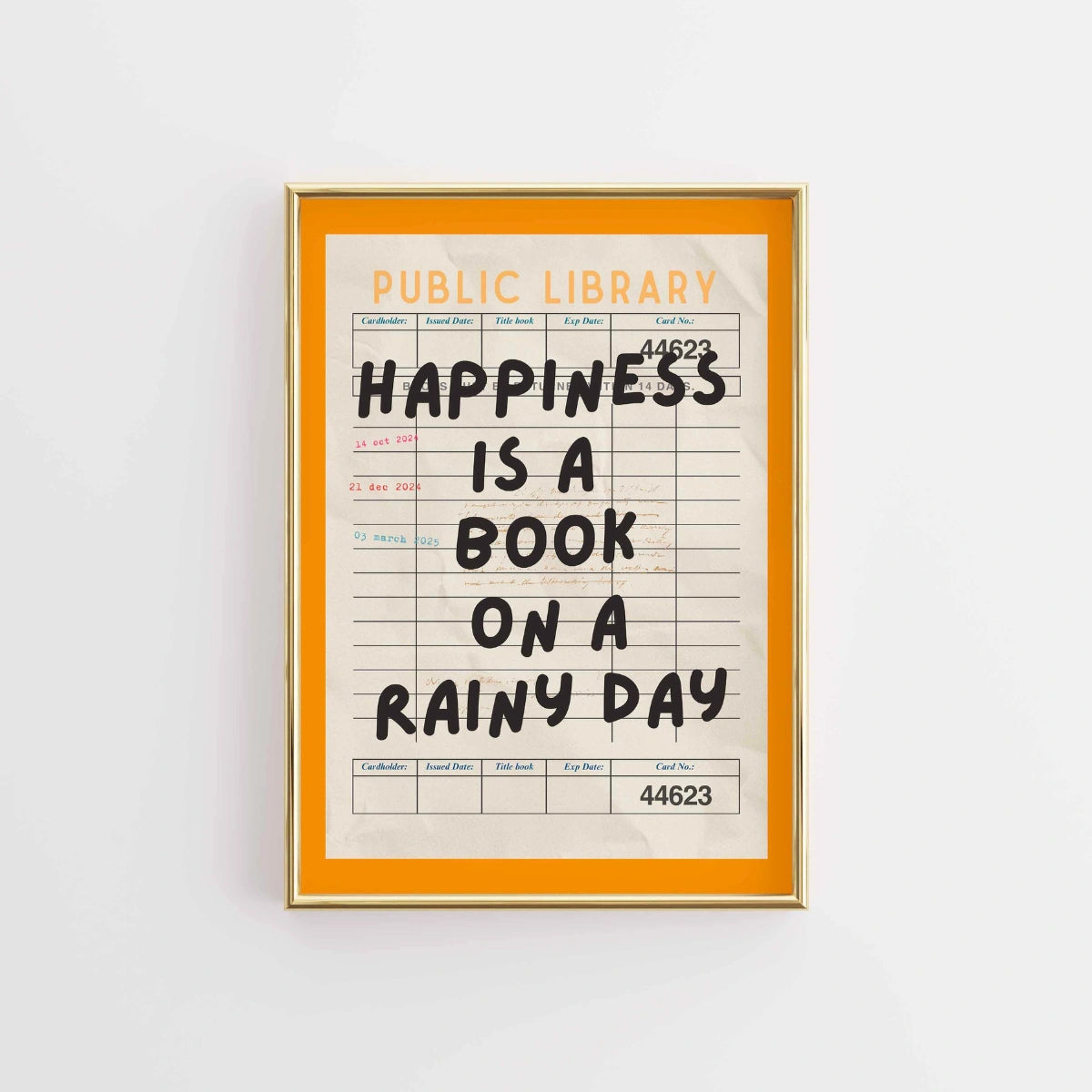 Happiness Is a Book – Vintage Library Card Wall Art