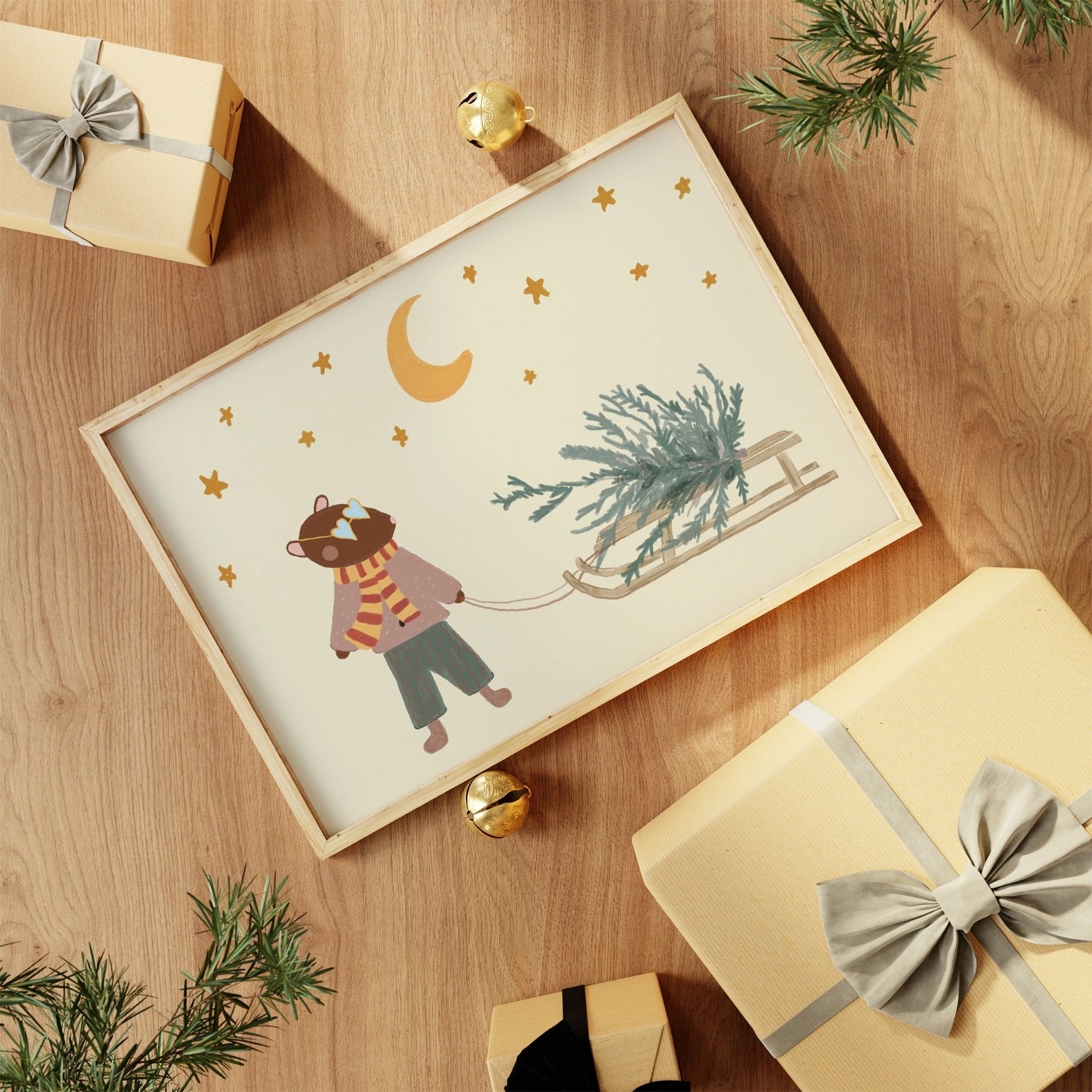 Bear with Christmas Tree Print