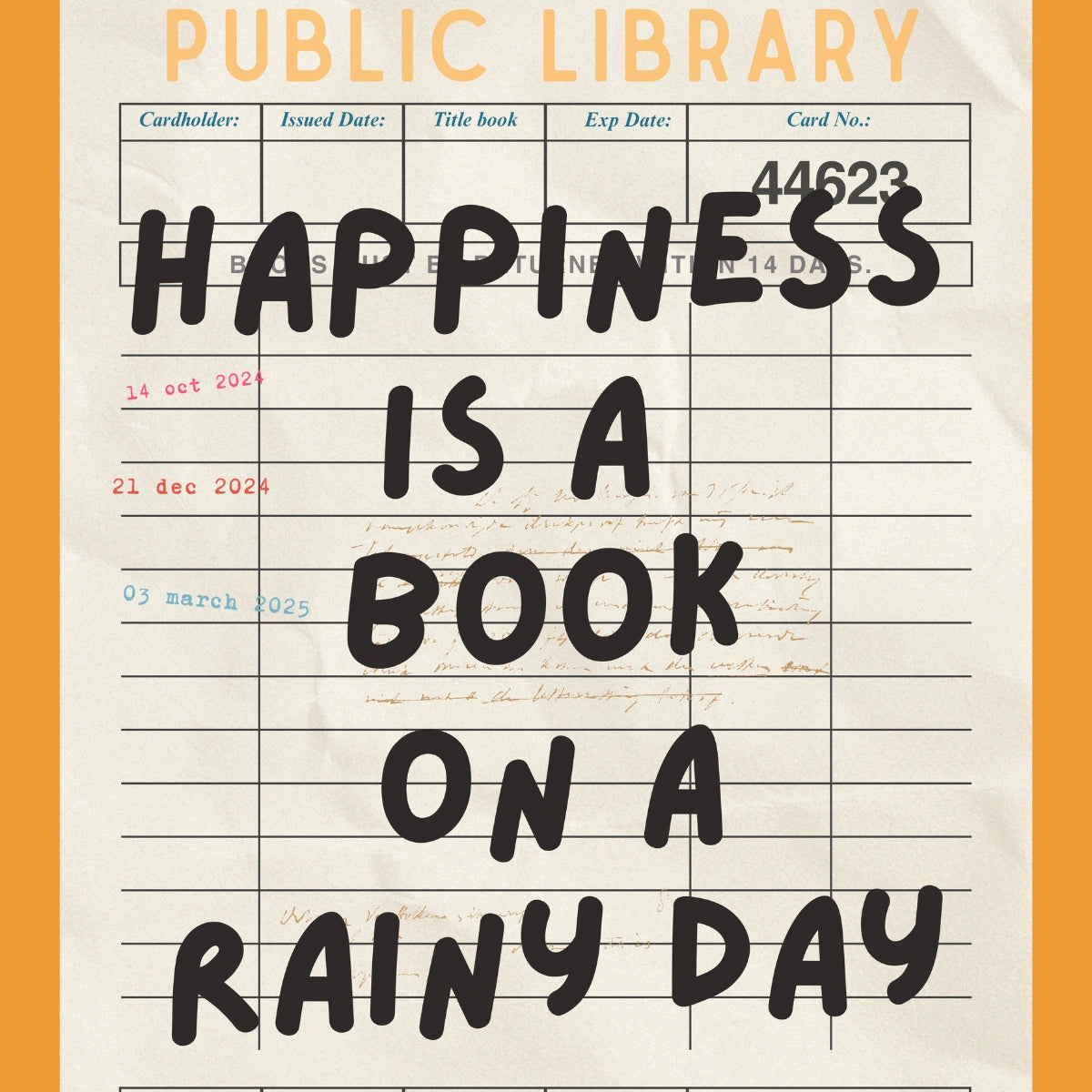 Happiness Is a Book – Vintage Library Card Wall Art