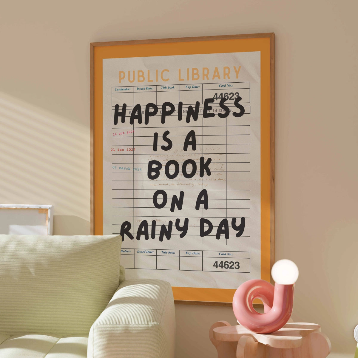 Happiness Is a Book – Vintage Library Card Wall Art