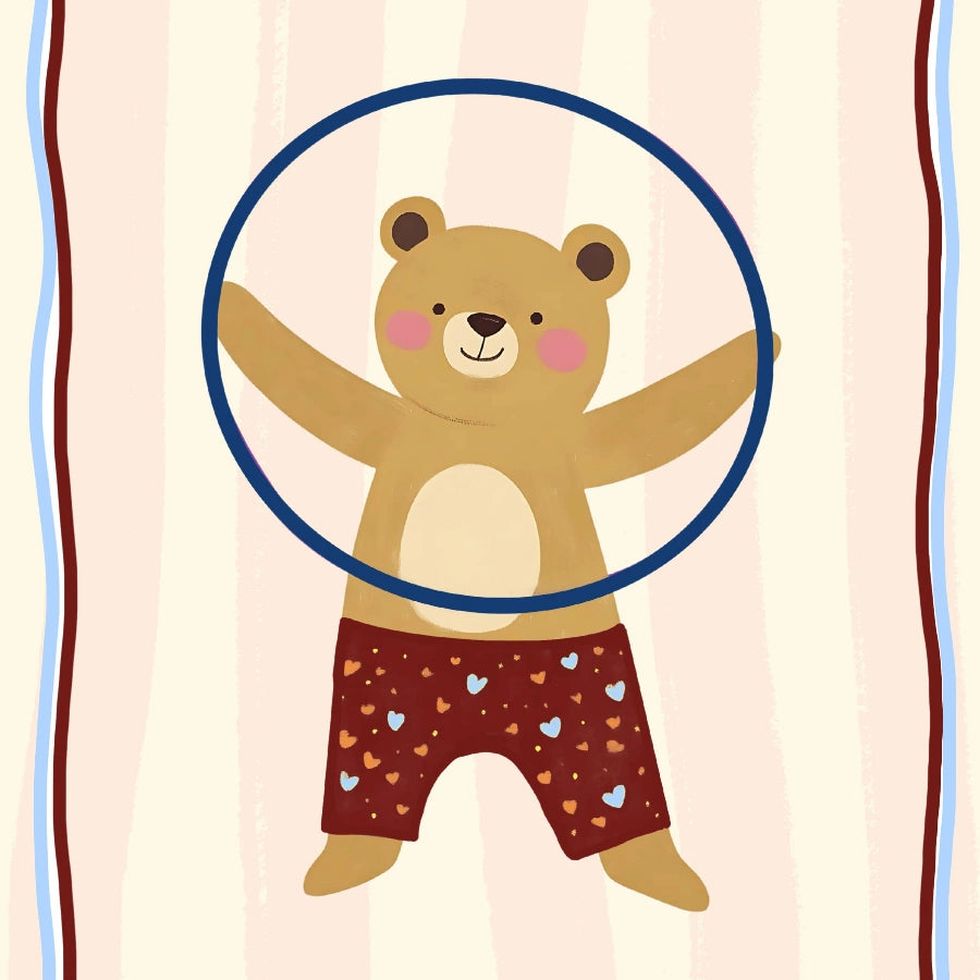 Hula Hoop Bear Wall Art – Playful Nursery Print
