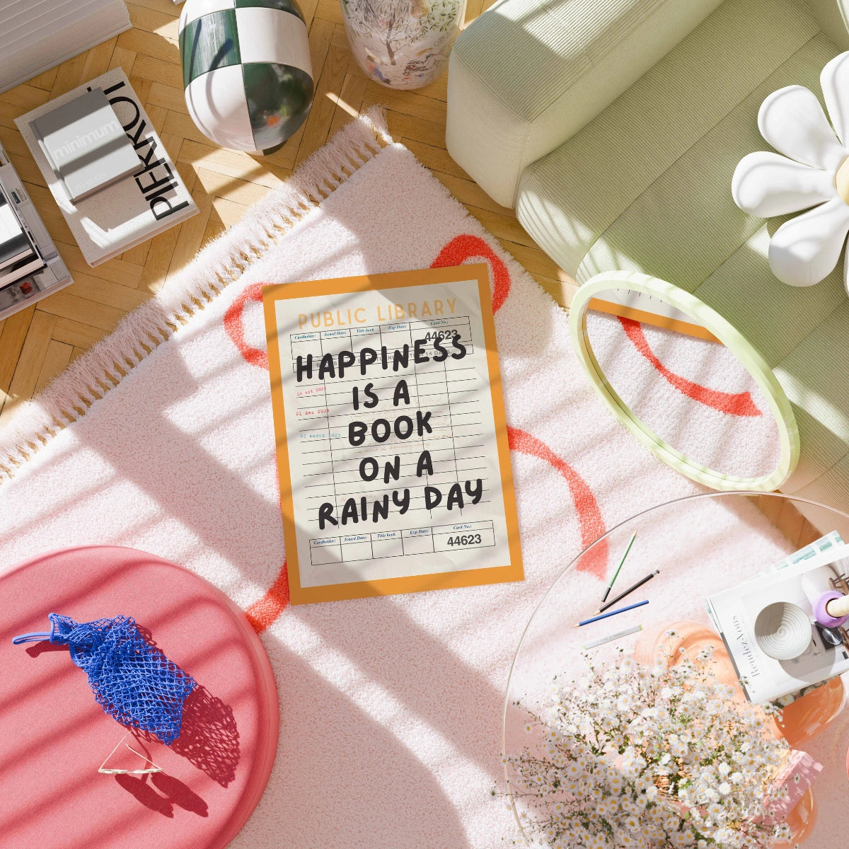 Happiness Is a Book – Vintage Library Card Wall Art