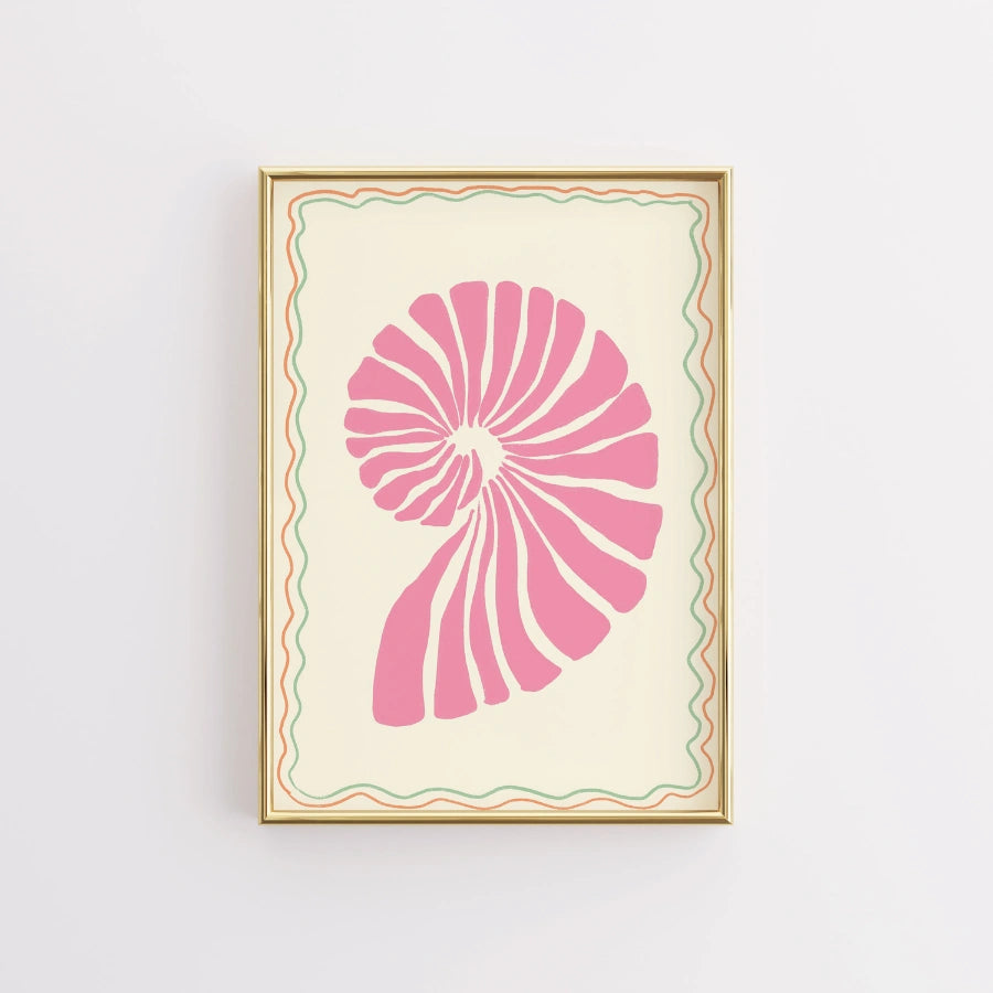 Pink Seashell Wall Art - Preppy Coastal Shell Print