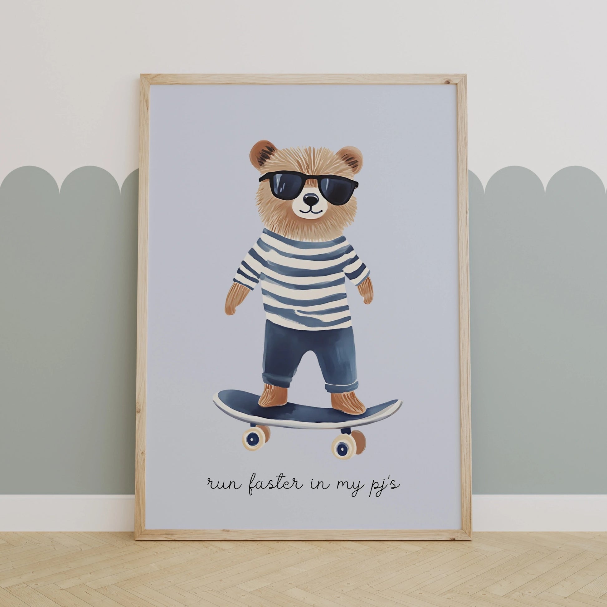 Cool Bear Skateboard Print – Pajama Nursery Wall Art