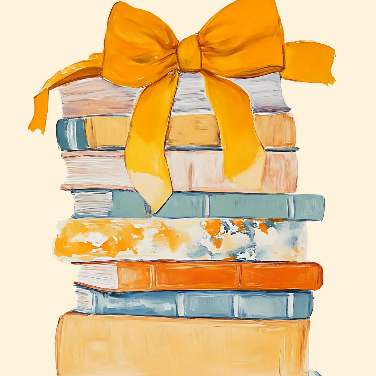 Book Stack with Orange Bow – Colorful Bookish Wall Art