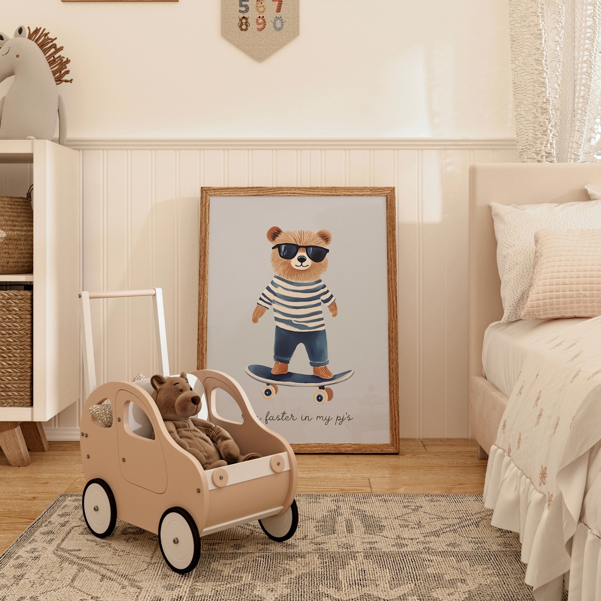 Cool Bear Skateboard Print – Pajama Nursery Wall Art