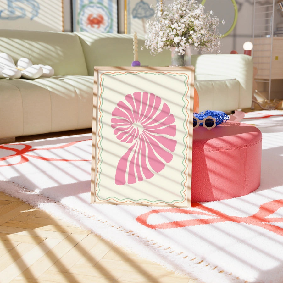 Pink Seashell Wall Art - Preppy Coastal Shell Print