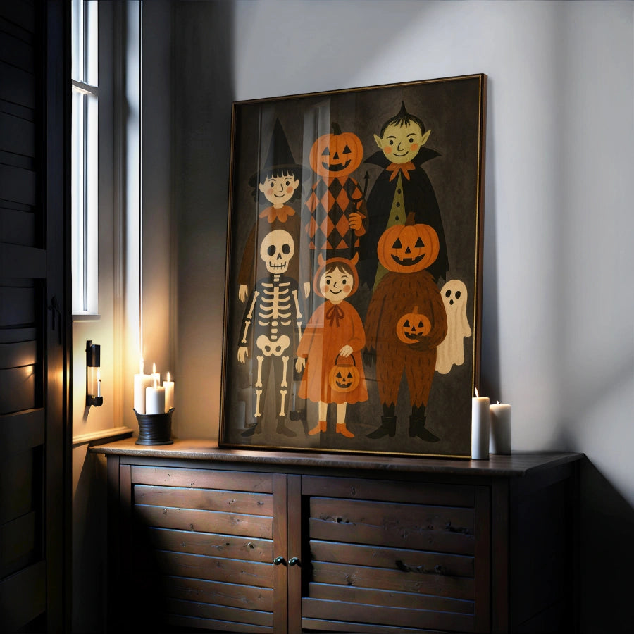 Stampa vintage di Halloween per bambini - Graziosa decorazione murale in costume